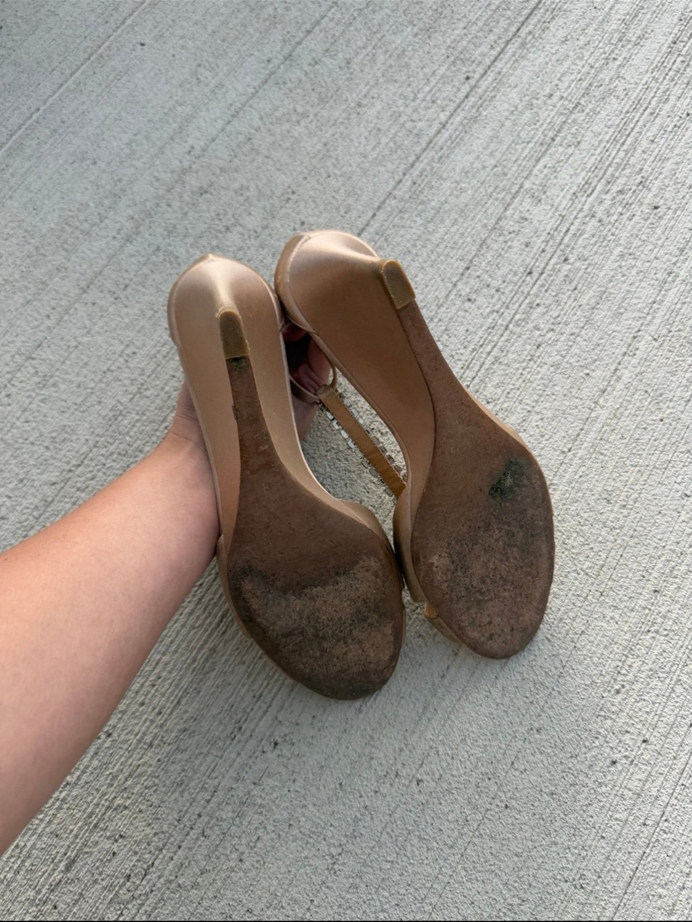 Badgley Mischka Rose Gold Satin T-Strap Crystal Embellished Heels - Picture 11 of 12